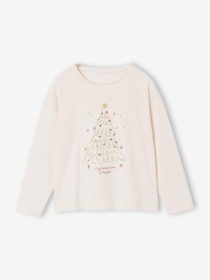 T-shirt meisjes kerstboom motief glanzend lange mouwen ecru T-shirt meisjes kerstboom motief glanzend lange mouwen ecru