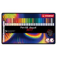STABILO Pen 68 brush, premium brush viltstift, ARTY metalen etui met 30 kleuren - thumbnail