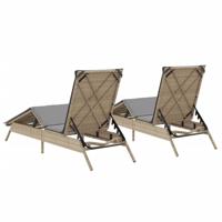 Ligstoelen 2 st met kussens poly rattan beige - thumbnail