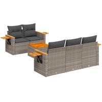 6-delige Loungeset met kussens poly rattan grijs - thumbnail