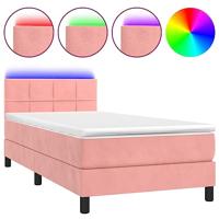 Boxspring met matras en LED fluweel roze 90x190 cm - thumbnail