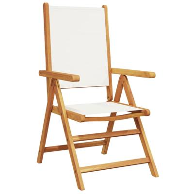 Tuinstoelen 8 st verstelbaar massief hout en stof crèmewit - thumbnail