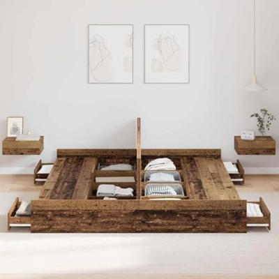 Opbergbedframe met lade Oud hout 180 x 200 cm Bewerkt hout