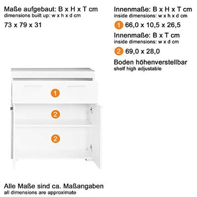 Amanda badkameronderkast - Wit - 2 deuren + 1 lade - L73 x D31 x H79 cm - TRENDTEAM