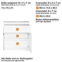 Amanda badkameronderkast - Wit - 2 deuren + 1 lade - L73 x D31 x H79 cm - TRENDTEAM - thumbnail