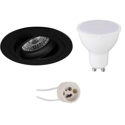 LED Inbouwspot Set GU10 - Mat Zwart - 4W Warm Wit 3000K - Ø92mm - Kantelbaar