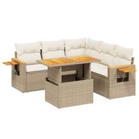 6-delige Loungeset met kussens poly rattan beige - thumbnail