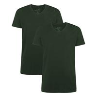 2-pak heren T-shirts V-hals - Velo - Bamboe heren ondershirts korte mouwen - Donkerblauw - Groen - Wit - Zwart - thumbnail