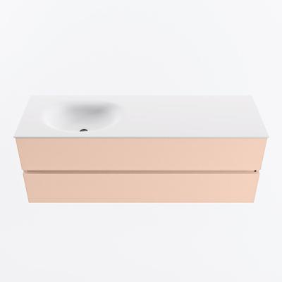 MONDIAZ VICA 140cm badmeubel onderkast Rosee 2 lades. Wastafel MOON links 1 kraangat, kleur Talc.