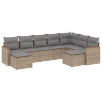 9-delige Loungeset met kussens poly rattan beige - thumbnail