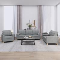 3-delige Loungeset met kussens stof lichtgrijs - thumbnail