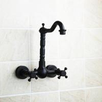 Muur gemonteerde badkamer alle bronzen koud warm water oude muur kraan (zwarte oude) - thumbnail