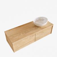 Badkamermeubel BWS Madrid Washed Oak 120 cm met Topblad en Keramische Waskom Rechts (2 lades, 1 kraangat) - thumbnail
