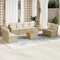 9-delige Loungeset met kussens poly rattan beige - thumbnail