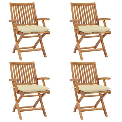Tuinstoelen 4 st inklapbaar met kussens massief teakhout