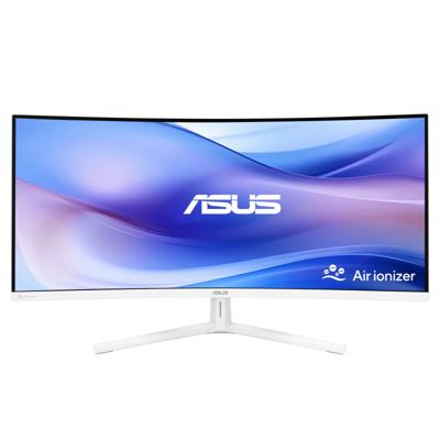 ASUS VU34WCIP-W Eye Care, 34 inch gebogen monitor, brede Quad HD VA (3440 x 1440), 1ms (MPRT), 100Hz, HDMI, USB-C en DisplayPort, SmoothMotion, Eye Care Plus-technologie, geïntegreerde luidspreker,
