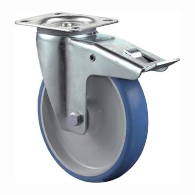 BS Rollen Zwenkwiel | wiel d. 125 mm draagvermogen 150 kg | met totale rem van polyurethaan | 104x80 mm blauw | 1 stuk - L420.B36.125 L420.B36.125