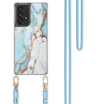 Samsung Galaxy A53 hoesje met blauw koord - Marmer lichtblauw