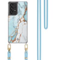 Samsung Galaxy A53 hoesje met blauw koord - Marmer lichtblauw - thumbnail