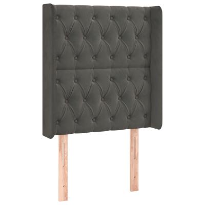 Hoofdbord met randen 147x16x118/128 cm fluweel donkergrijs - thumbnail