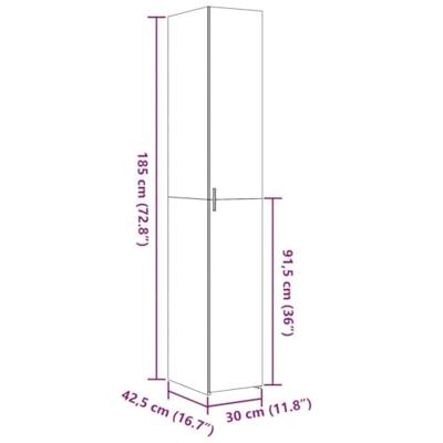 Hoge kast 30x42,5x185 cm bewerkt hout zwart