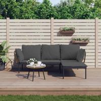 3-delige Loungeset met kussens poly rattan donkergrijs - thumbnail