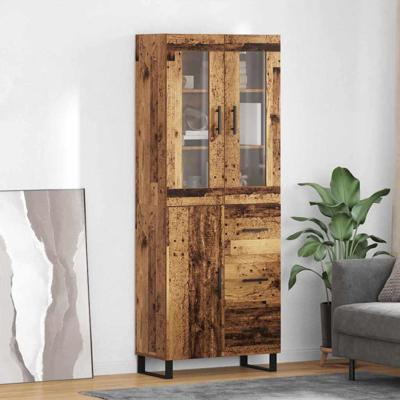 Hoge kast met lade 2 pcs Oud Hout Geengineerd Hout en Glas