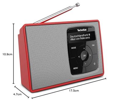 TechniSat DIGITRADIO 2 Radio DAB+, VHF (FM) DAB+, FM, Bluetooth Wekfunctie Rood-zilver