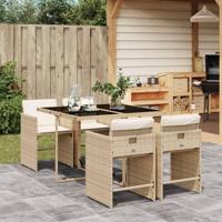 5-delige Tuinset met kussens poly rattan beige - thumbnail