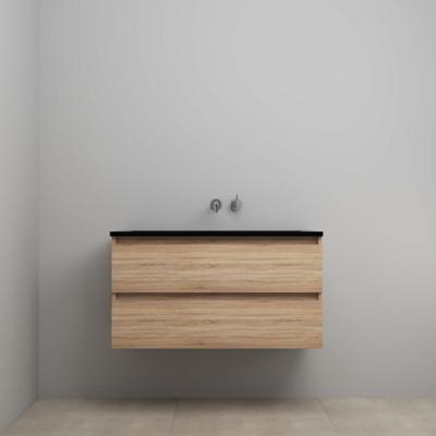 On-Line Onderkast - 100 cm - Voorgemonteerd - Ladestructuur - Acryl Wastafel - zonder Kraangat - Eiken