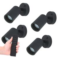 Set van 4 dimbare LED Wandlamp Lago 2700K - Zwart - IP44 - GU10 - Incl. dimmer met afstandsbediening - thumbnail