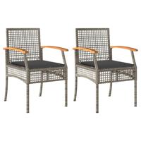 Tuinstoelen 2 st met kussens poly rattan en acaciahout grijs - thumbnail