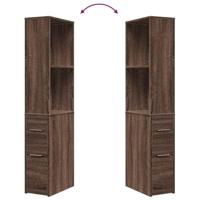 Badkamerkast smal met wielen bewerkt hout bruin eikenkleurig - thumbnail