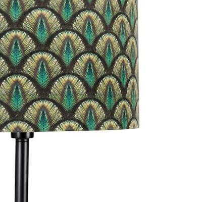 QAZQA Vloerlamp zwart kap pauw dessin gouden binnenkant 40 cm -