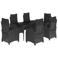7-delige Tuinset met kussens poly rattan zwart - thumbnail