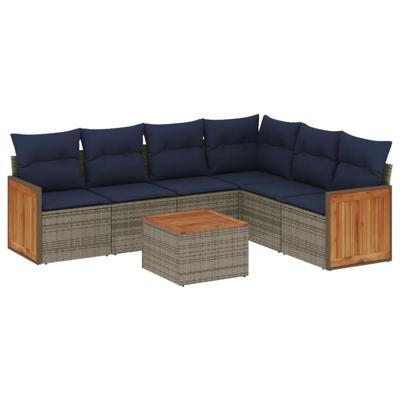 7-delige tuinbankset met kussens, grijs polyrotan