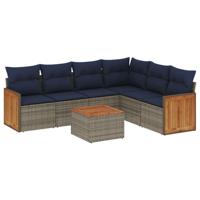 7-delige tuinbankset met kussens, grijs polyrotan - thumbnail