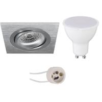 LED Inbouwspot Set GU10 - Vierkant Mat Zilver - 6W Warm Wit 3000K - Kantelbaar - thumbnail