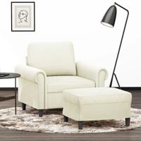 Fauteuil met voetenbank 60 cm fluweel crèmekleurig - thumbnail
