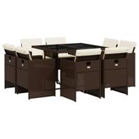9-delige Tuinset met kussens poly rattan bruin - thumbnail