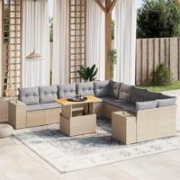11-delige Tuinset met kussens poly rattan beige - thumbnail