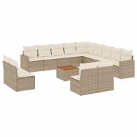 14-delige Loungeset met kussens poly rattan beige - thumbnail