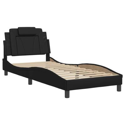 Bedframe met hoofdbord kunstleer zwart 80x200 cm - thumbnail