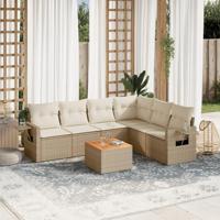 7-delige Loungeset met kussens poly rattan beige - thumbnail