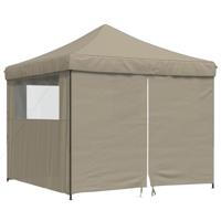 Partytent inklapbaar pop-up 3x3 mtr met 4 zijwanden taupe - thumbnail