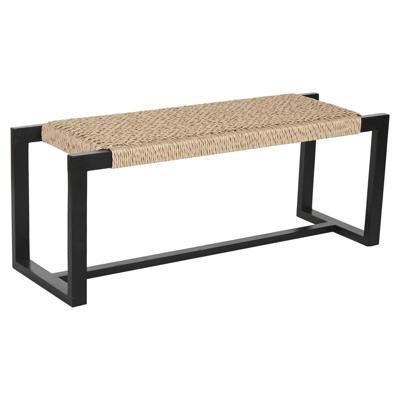Kruk Home ESPRIT Zwart Synthetische vezel Vezel Teakhout 120 x 40 x 45 cm