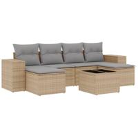 7-delige Loungeset met kussens poly rattan beige - thumbnail