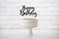 Cake topper Happy Birthday Zwart - thumbnail