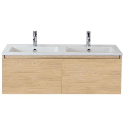 Frozen Badmeubelset 120 cm - Greeplijst in Kleur - Casella Oak - Keramische Wastafel Wit Dubbel 2 Kraangaten