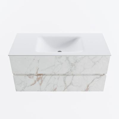MONDIAZ VICA 100cm badmeubel onderkast Carrara 2 lades. Wastafel CLOUD midden zonder kraangat, kleur Talc.